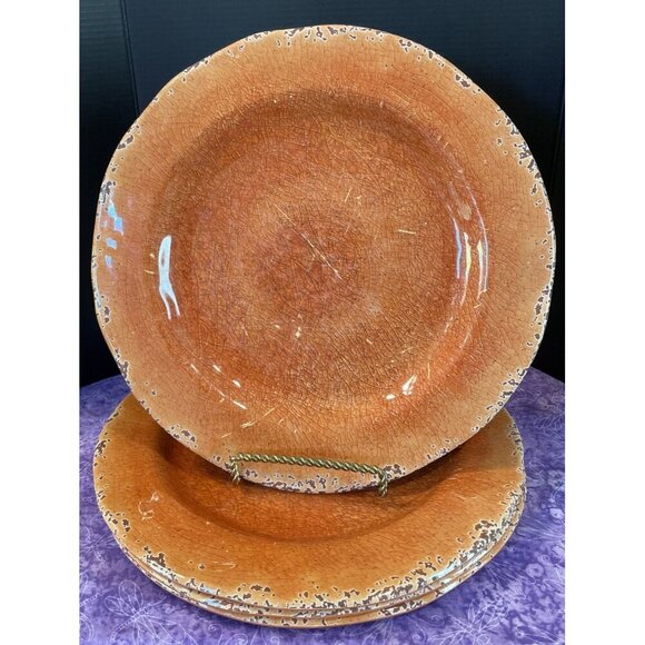 Pier 1 Imports Carmelo Melamine Dinner Plates 10.5 Inch Orange Crackle Set Of 4 - Picture 1 of 9